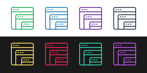 Set line Software, web developer programming code icon isolated on black and white background. Javascript computer script random parts of program code. Vector