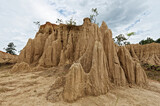 Fototapeta Sawanna - A close up of a rock formation structure monument in Sao Din Na Noi, Nan Thailand