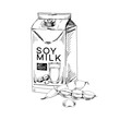 Soy milk package, retro hand drawn vector illustration.