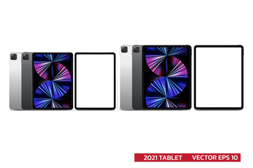 New generation 2021 tablet,Mock up of popular tablet with 2 size 11 and 12.9 inch front view and blank display ,realistic vector illustration.