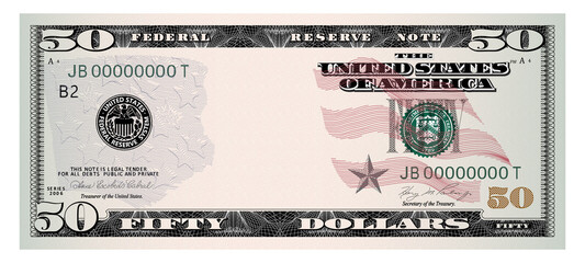 us dollars 50 banknote -american dollar bill cash money isolated on white background.