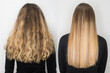 Rear view of before and after keratin