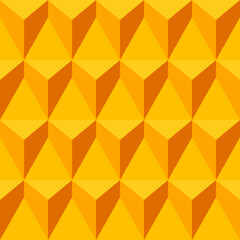 Yellow abstract seamless pattern of geometric figures. Repeating vector texture with 3 dimensional triangular pyramids. Monochrome background, wallpaper design, wrapping paper, fabric