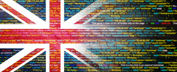 Creative (British) flag banner of Binary Code ,modern technology and site development, 3D illustration.