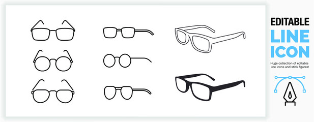 Editable line icon of different glasses