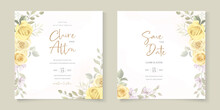 Wedding Card Template With Hand Drawn Yellow Floral Ornaments Theme