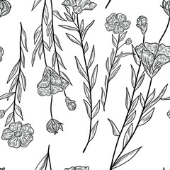 Wall Mural - Hand drawn seamless flax plant pattern