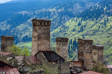 Wall Mural - Beautiful old village Lengeri with its Svan Towers. Great place to travel. Georgia