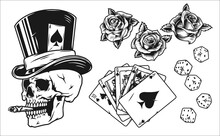 Vintage Monochrome Gambling Elements Set