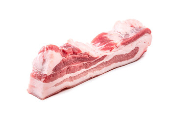 Wall Mural - Raw pork belly meat, isolated on white background. Lard piece isolated. Fresh meat brisket