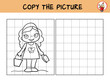 Cute little girl. Copy the picture. Coloring book. Educational game for children. Cartoon vector illustration
