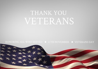 Wall Mural - Thank you veterans over american flag waving, veterans day and patriotism concepts