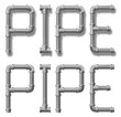 Illustration of the word Pipe with letters made of galvanized pipe. Two versions, one with a shadow and one without.