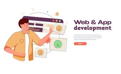 Wall Mural - design and programming banner, web landing page, advertisement. designer working on ui ux design or 