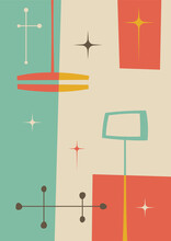 1960s Abstract Background, Vintage Colors And Shapes, Lamps And Decorative Elements