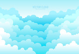 Fototapeta Do pokoju - Abstract soft blue sky with white clouds background. Border of clouds. Simple cartoon design. Flat style vector illustration.