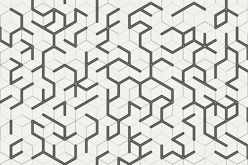 Wall Mural - abstract dark grey cube pattern on white background. modern black lines square mesh. simple flat geo