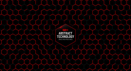 Wall Mural - abstract red hexagon pattern on black background. modern lines square mesh. simple flat geometric de