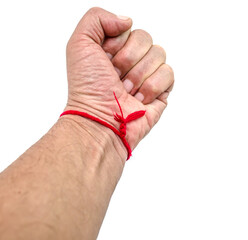 Red thread on the wrist on a white background