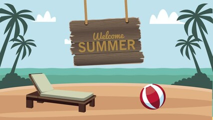 Sticker - welcome summer lettering with chair and balloon