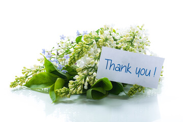 Wall Mural - bouquet of white lilacs with a thank you card