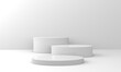 © CUPCO - 3d white background products display podium scene with geometric platform. Stand display cosmetic product 3d background. Stage product on pedestal display . 3d illustration.