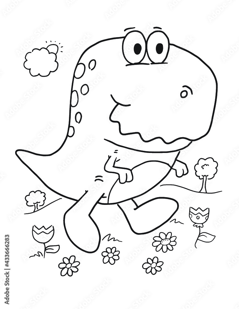 Cute Dinosaur Coloring Book Page Vector Illustration Art Stock Vector ...