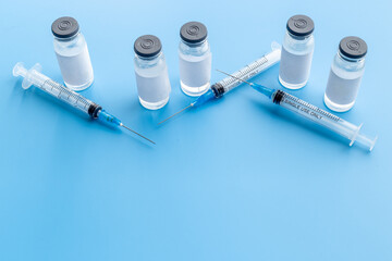 Medical glass vials vaccine and syringe. Vaccination concept