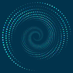 Dotted, dots, speckles abstract concentric circle. Spiral, swirl, twirl element. Circular and radial lines volute, helix. Segmented circle with rotation. Radiating arc lines. Cochlear, vortex