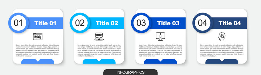 Set line Browser FAQ, Laptop and help, Information and Support operator in touch. Business infographic template. Vector