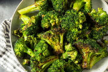 homemade organic roasted green broccoli