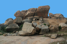 Ruins Of A Temple Built On A Rocky Hill At Hampi, Karnataka, India, Asia