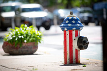 New York City Fire Hydrant Painted With The United States Flag