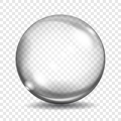 Wall Mural - Big translucent gray sphere with glares and shadows on transparent background. Transparency only in vector format