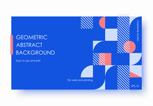 Geometric Abstract Backgrounds Design. Composition Of Simple Geometric Shapes On A White Background. For Use In Presentation, Flyer And Leaflet, Cards, Landing, Website Design. Vector Illustration.