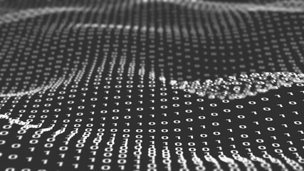 Wall Mural - random digital binary data moving in wave background, abstract futuristic computer programing code t