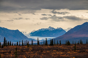 autumn in the snow capped Chugach mountain range in Alaska