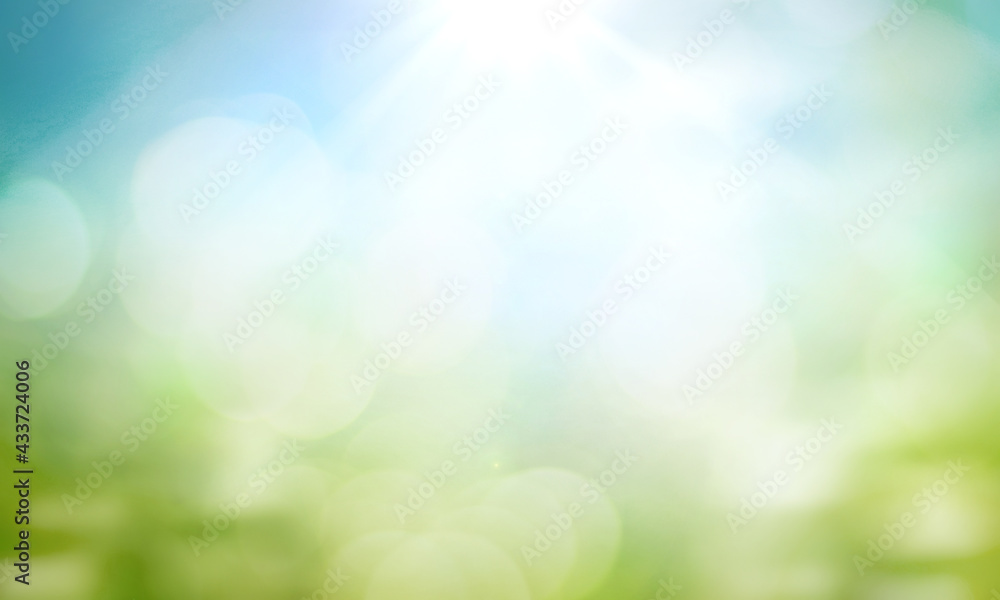 World environment day concept: green grass and blue sky abstract background with bokeh - obrazy, fototapety, plakaty 