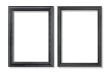 Wooden Picture Black Frame Isolated On White Background