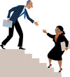 © aleutie - Senior man helping a mature black woman to go up the career ladder, EPS 8 vector illustration