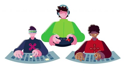 Wall Mural - young male gamers using control and keyboards