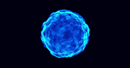 Wall Mural - An abstract blue shining sphere with the image of a virus or celestial body. Repeatable footage.