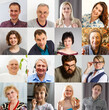 © Angelov - Multi ethnic people of different age looking at camera collage mosaic horizontal banner. Many lot of multiracial business people group smiling faces headshot portraits. Wide panoramic header design.