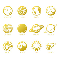 Wall Mural - solar system planets. astronomical observatory small planet pluto, venus mercury earth moon neptune 
