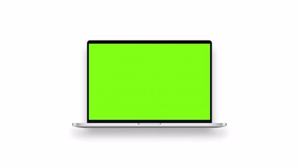 Wall Mural - laptop animated mockup with green screen, front view, isolated on white background. 4k animation wit