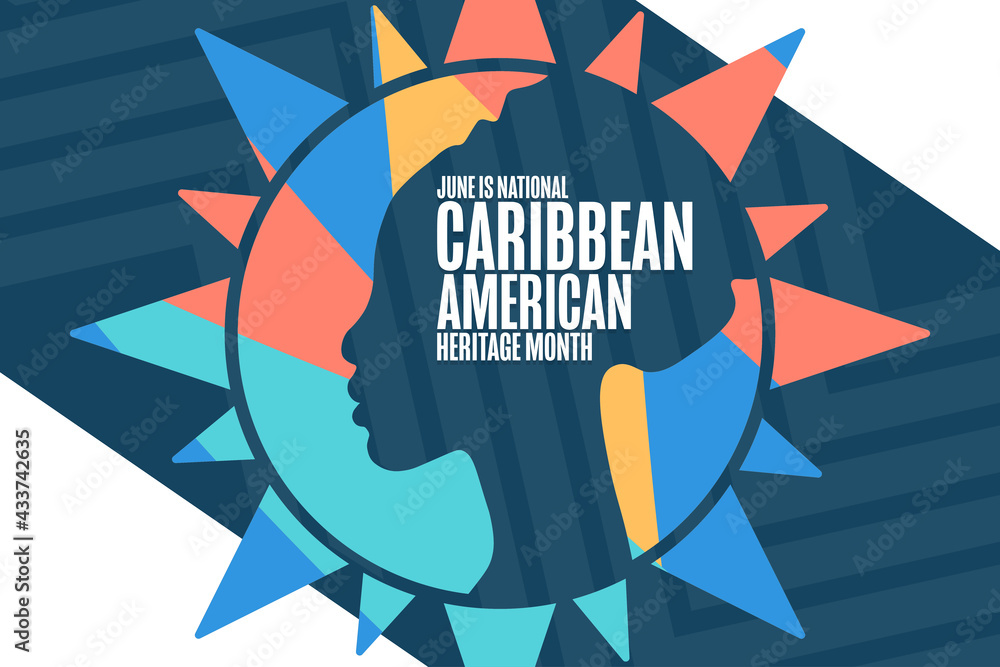 June is National Caribbean American Heritage Month. Holiday concept. Template for background, banner, card, poster with text inscription. Vector EPS10 illustration. - obrazy, fototapety, plakaty 