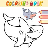 Fototapeta Dinusie - Coloring book or page for kids. shark black and white vector