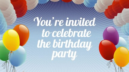 Canvas Print - 2nd birthday animated invitation.  Background with balloons and a birthday cake.