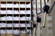Medical records storage shelves.
