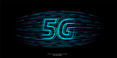 Wall Mural - vector 5g hight speed network technology concept by blue light lines speed motion pattern isolated o